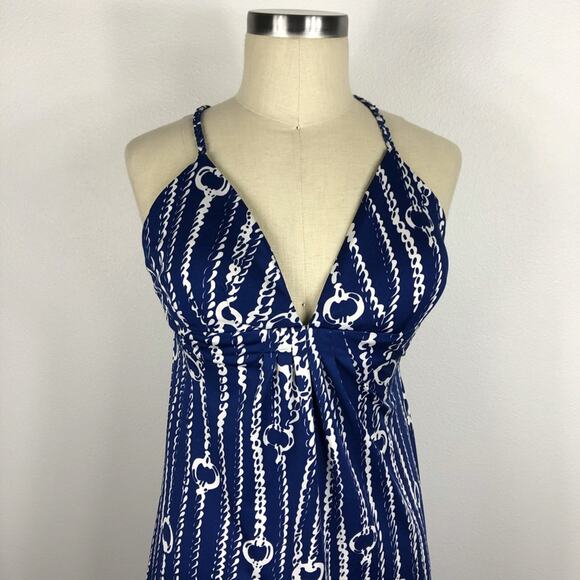JB BY JULIE BROWN Blue White Knotted Maxi Dress XS Nautical Summer Rope Beach - Picture 7 of 7